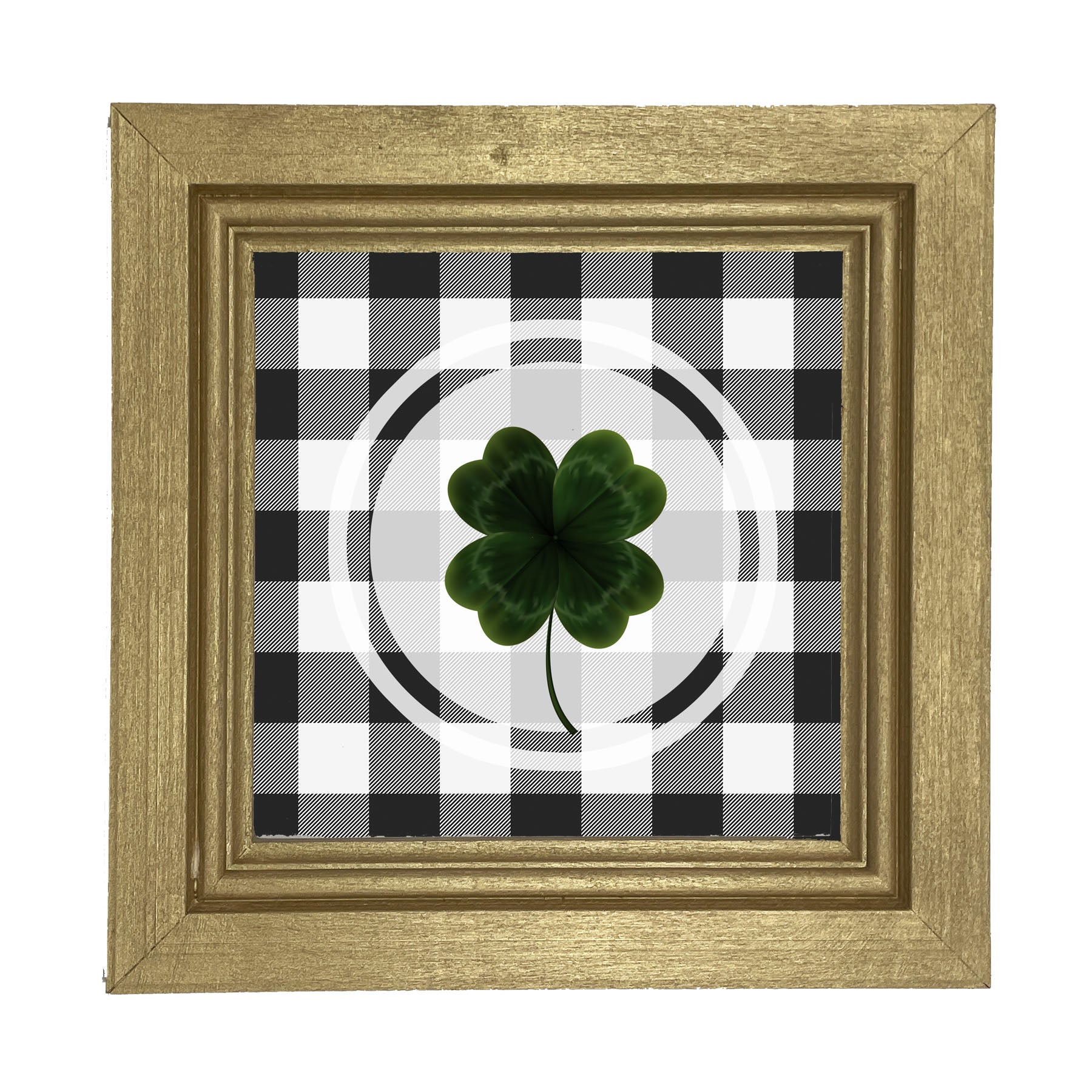Four Leaf Clover on Buffalo Check - Framed art