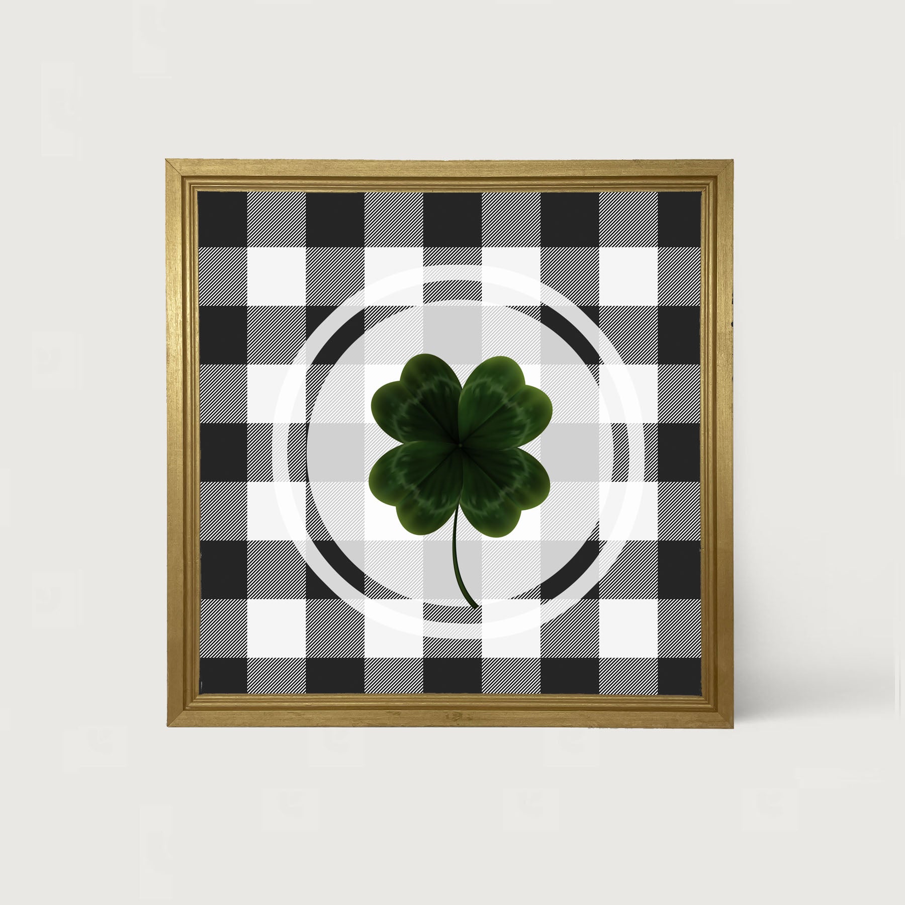 Four Leaf Clover on Buffalo Check - Framed art