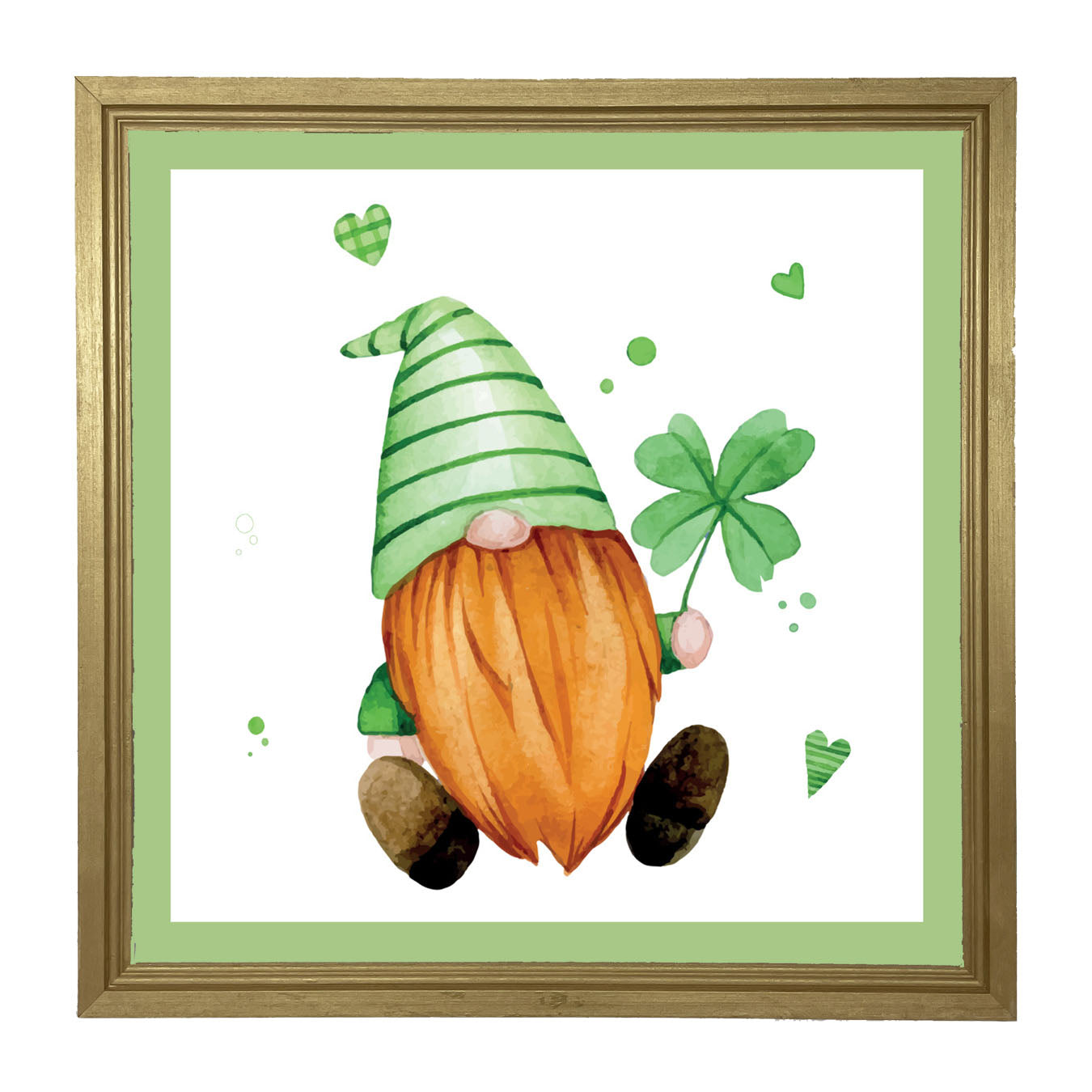 St. Patrick Gnome With Green Hat - Framed art