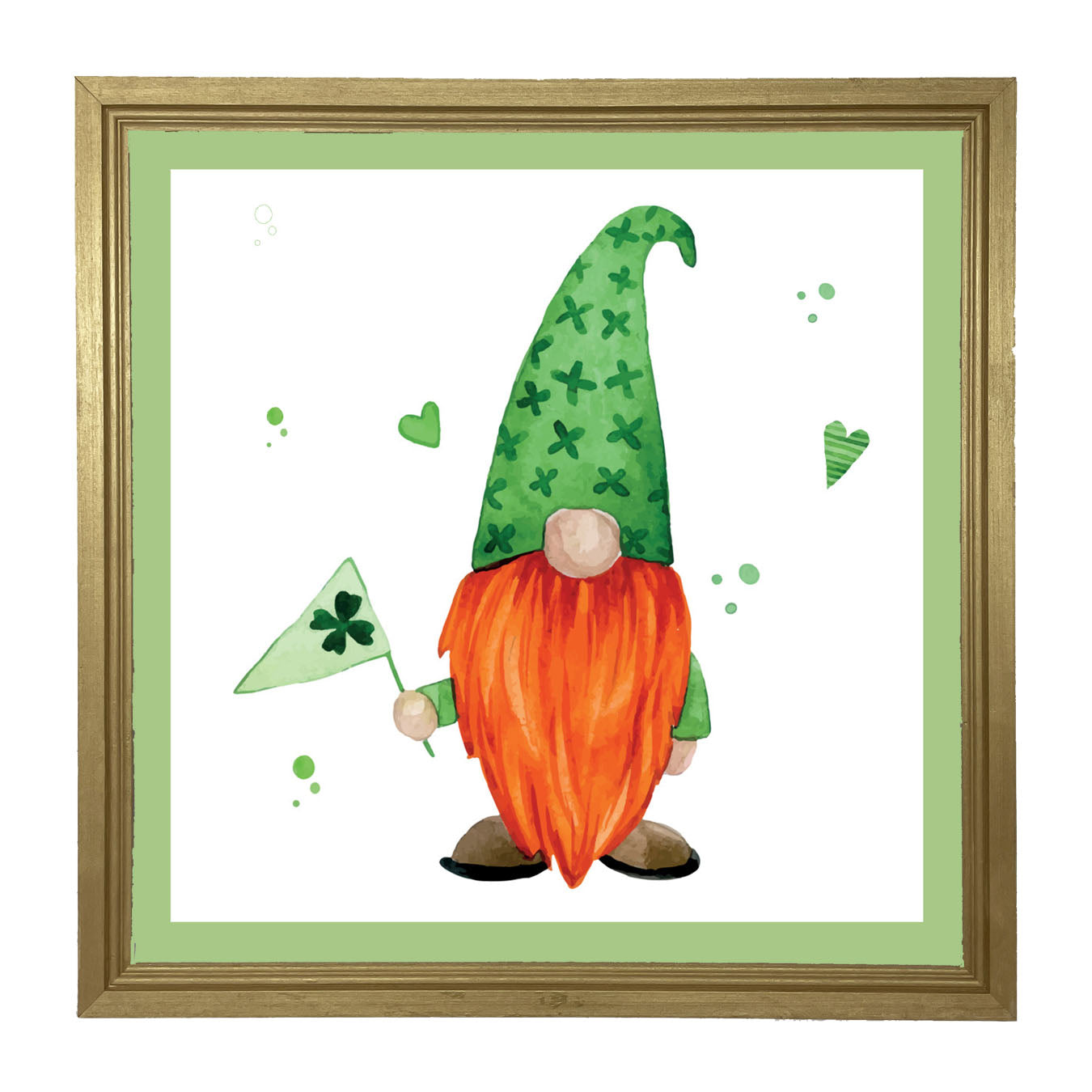 St. Patrick Gnome With Shamrock Flag - Framed art