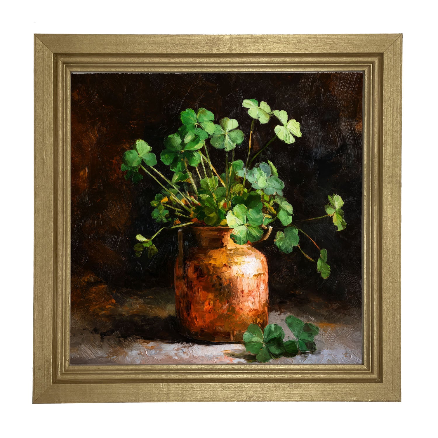 Copper Jar with Clovers - Framed Art