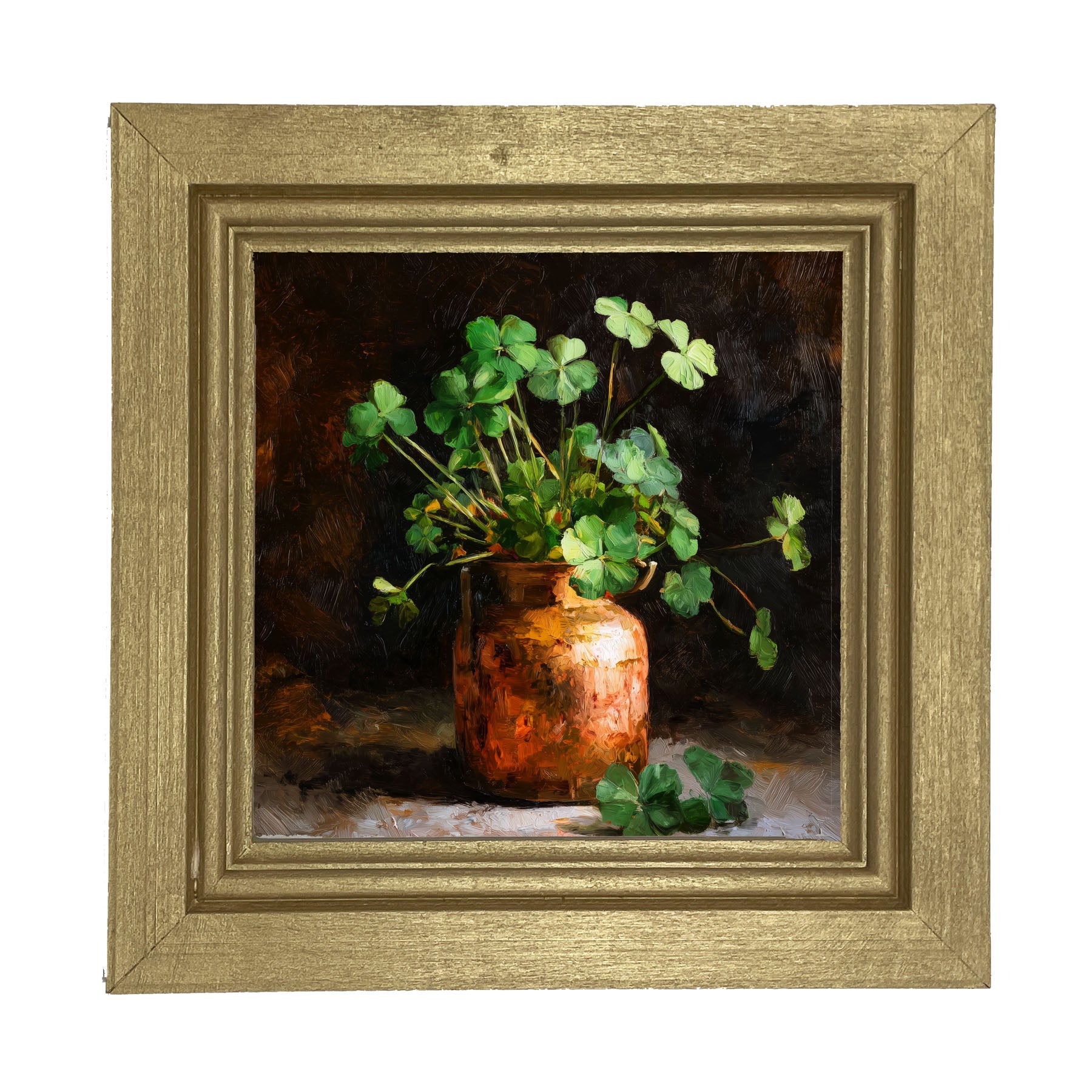 Copper Jar with Clovers - Framed Art