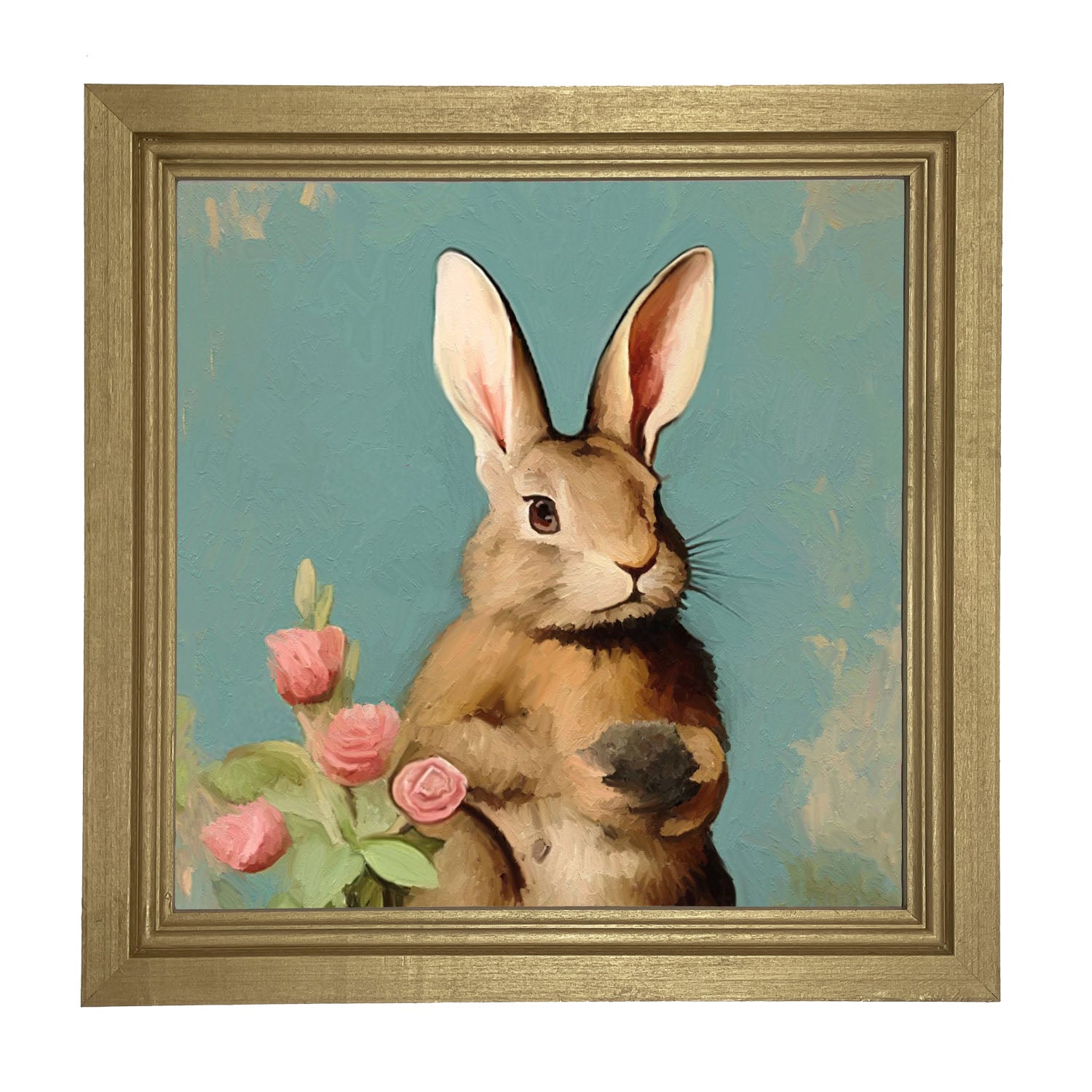 Pastel bunny with roses - Framed Art