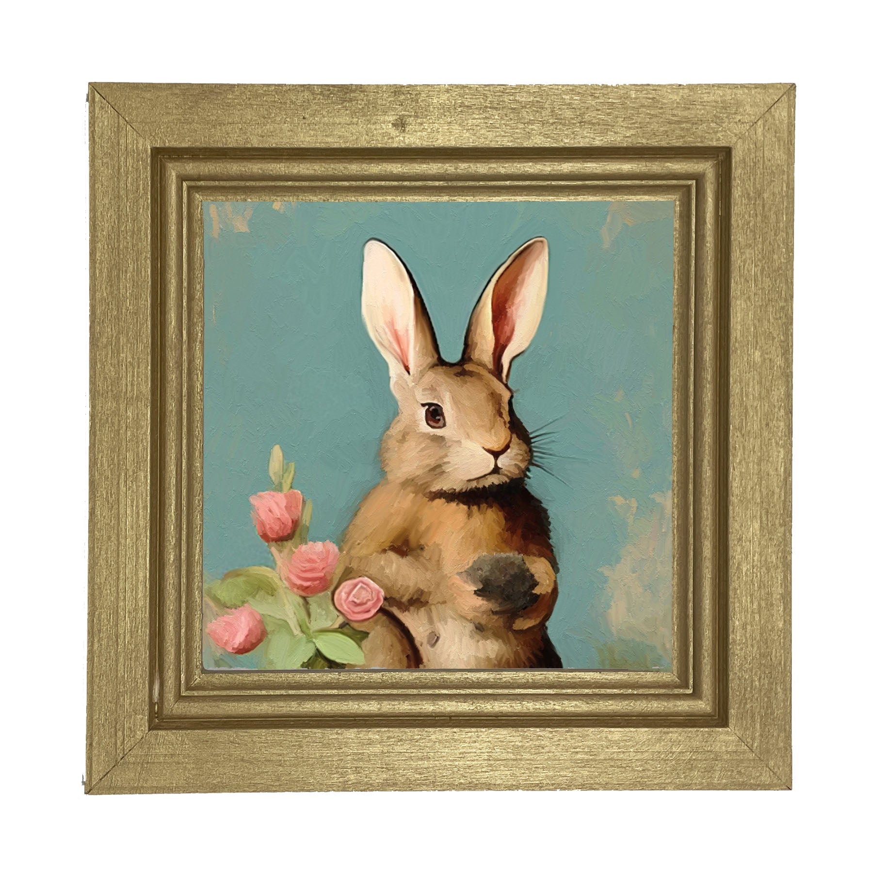Pastel bunny with roses - Framed Art