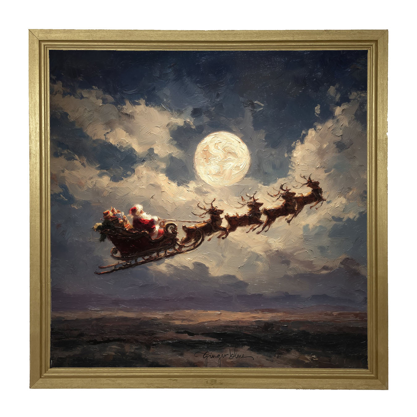 Santa Flying under Full Moon - Framed Art