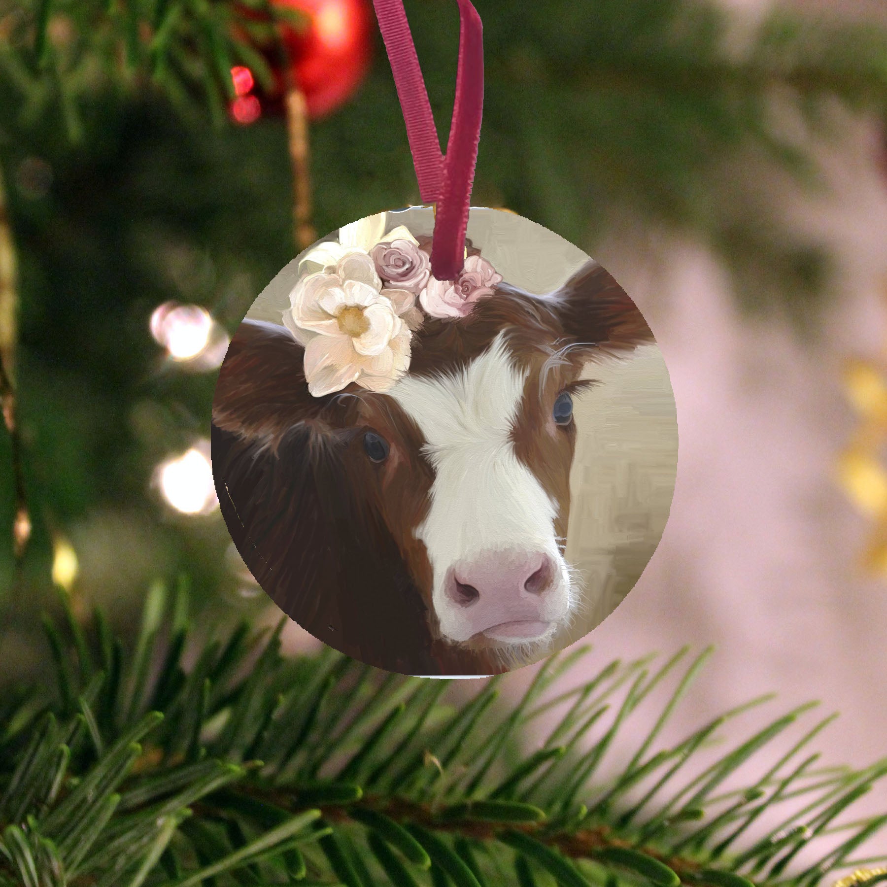 Baby cow with Flowers - Ornament