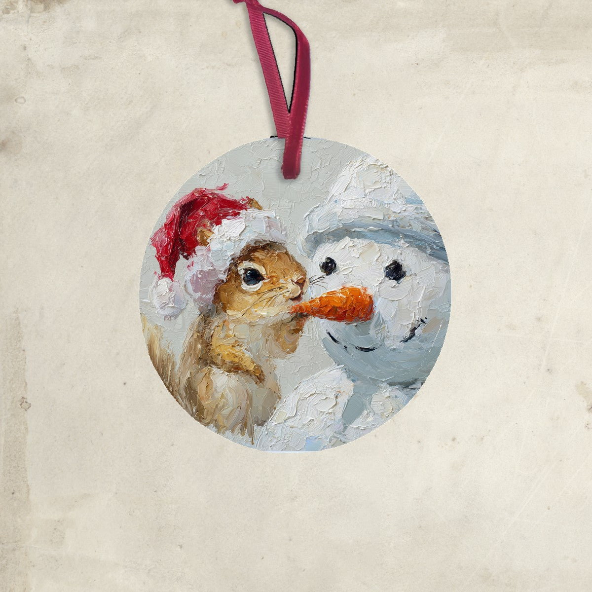Squirrel with Snowman - Ornament