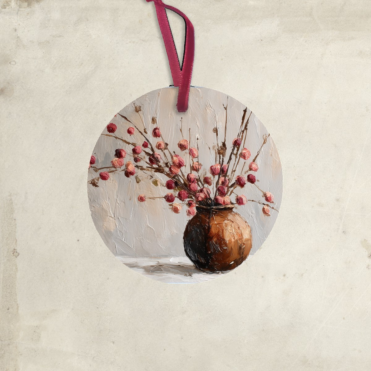 Floral Still Life - Pink Floral Branches in Copper Pot - Ornament