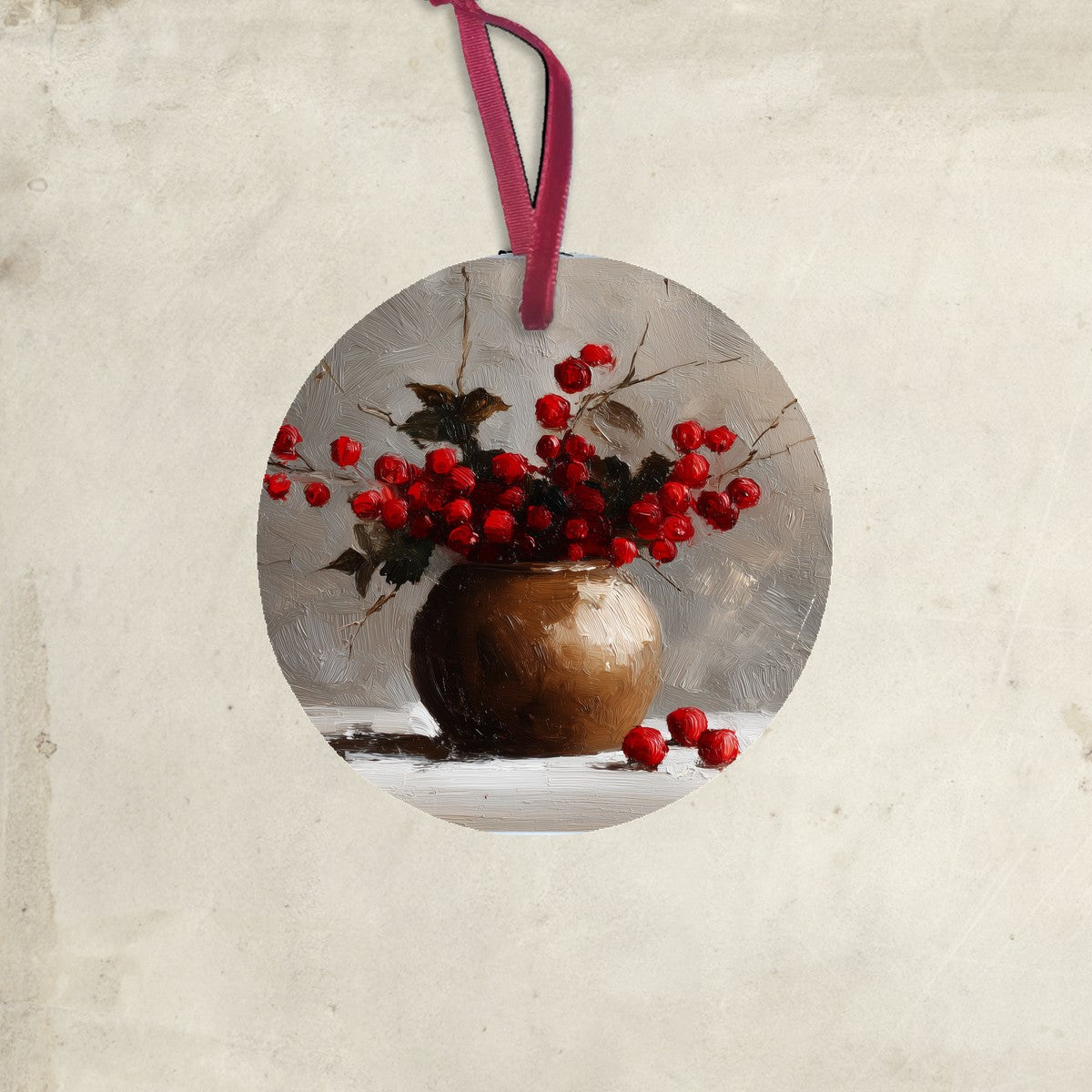 Floral Still Life - Red Floral Branches in Copper Pot - Ornament