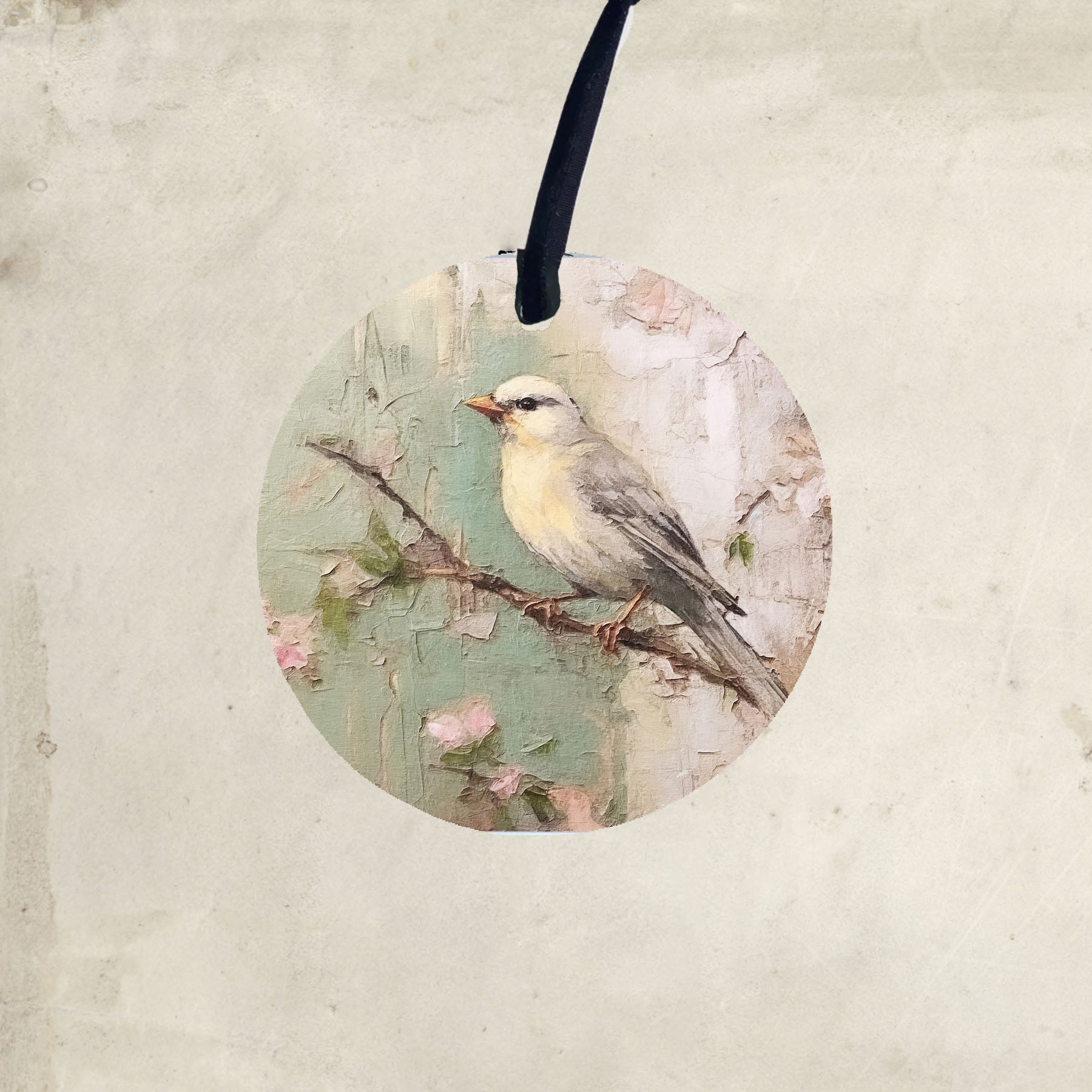 Yellow breasted bird on branch - Ornament