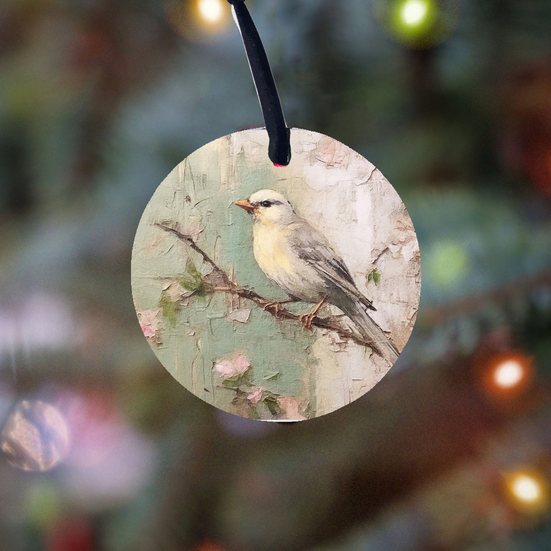 Yellow breasted bird on branch - Ornament