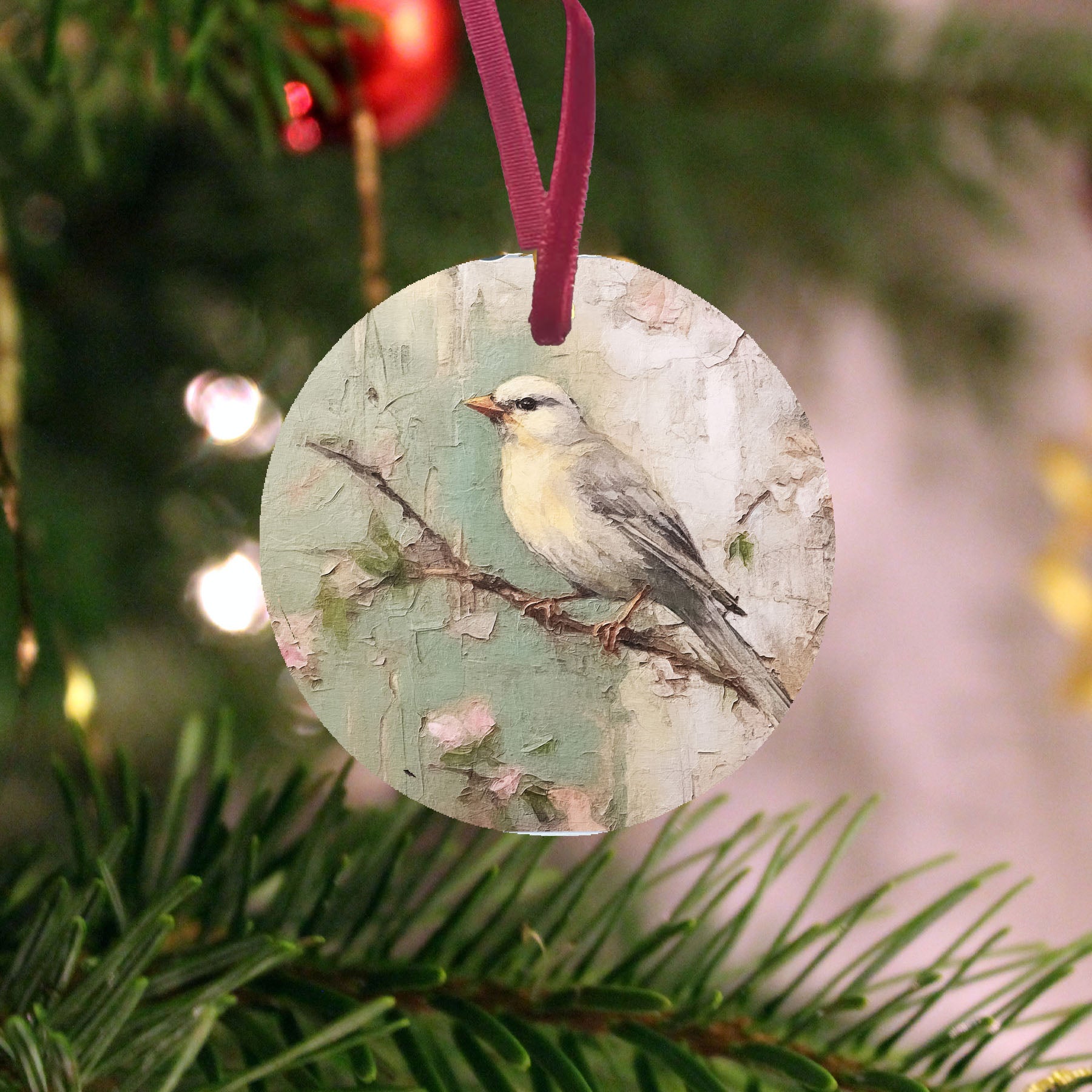 Yellow breasted bird on branch - Ornament