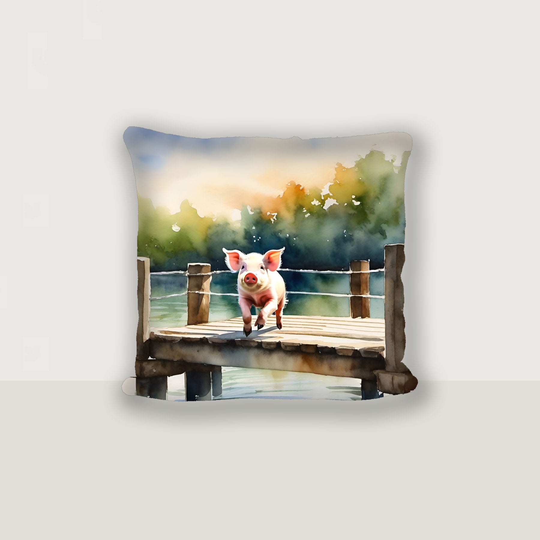 Pig jumping into lake - Pillow