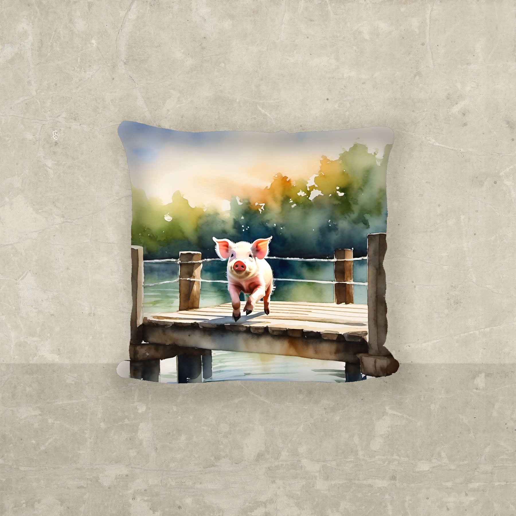 Pig jumping into lake - Pillow
