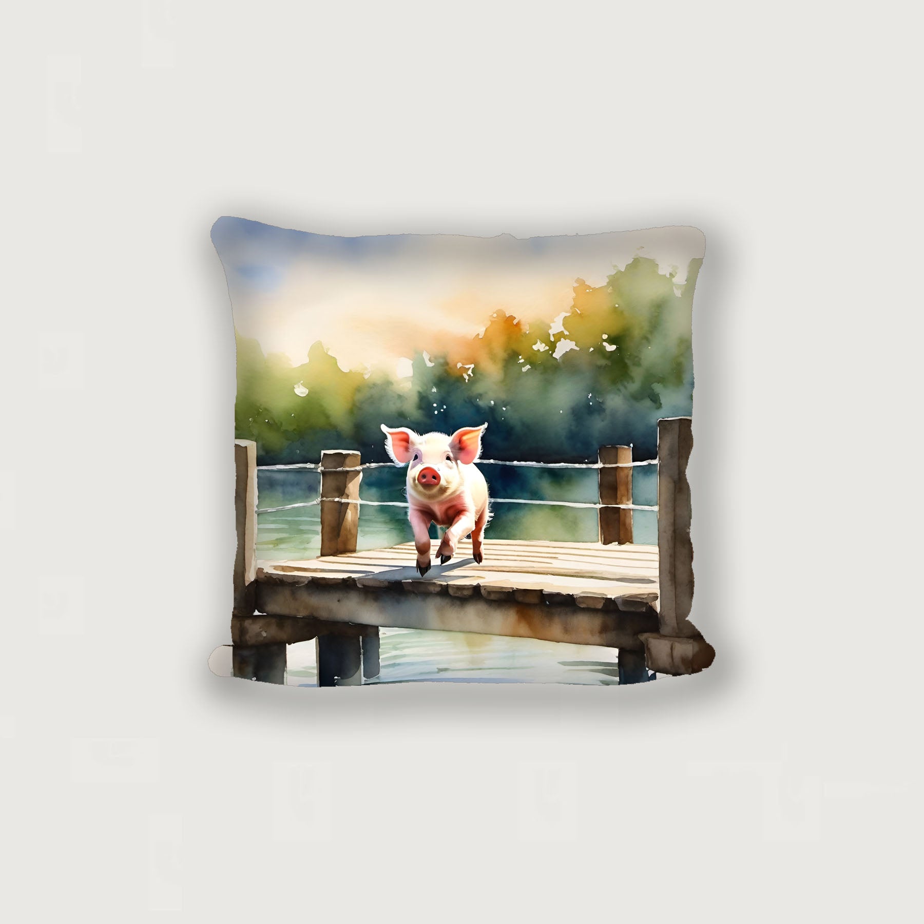 Pig jumping into lake - Pillow