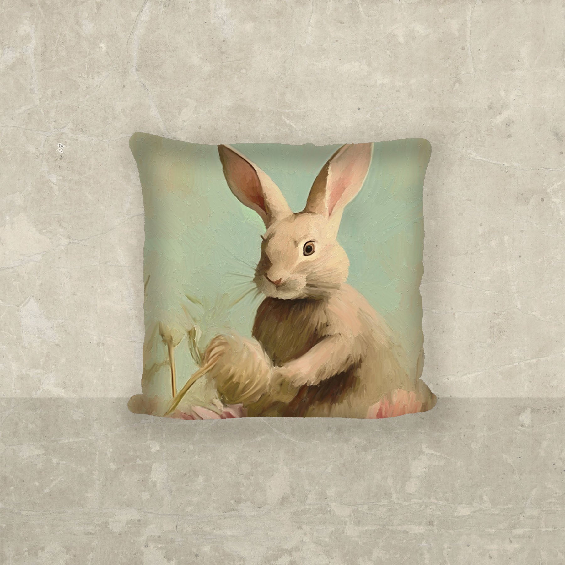 Pastel bunny in field - Pillow