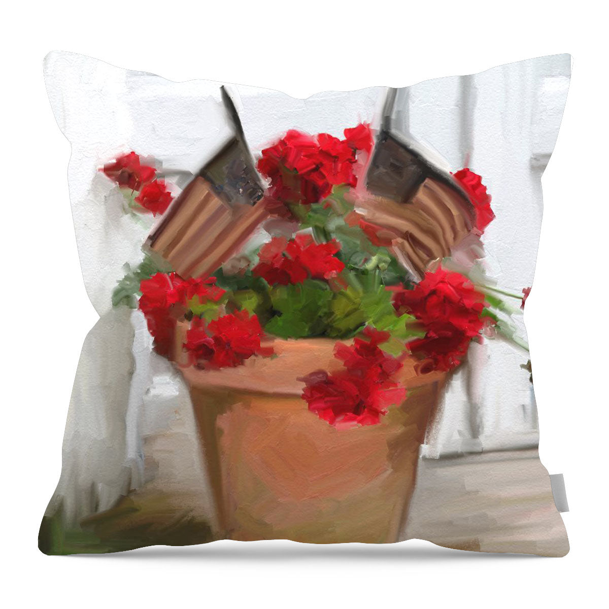 Geraniums with USA Flags - Pillow