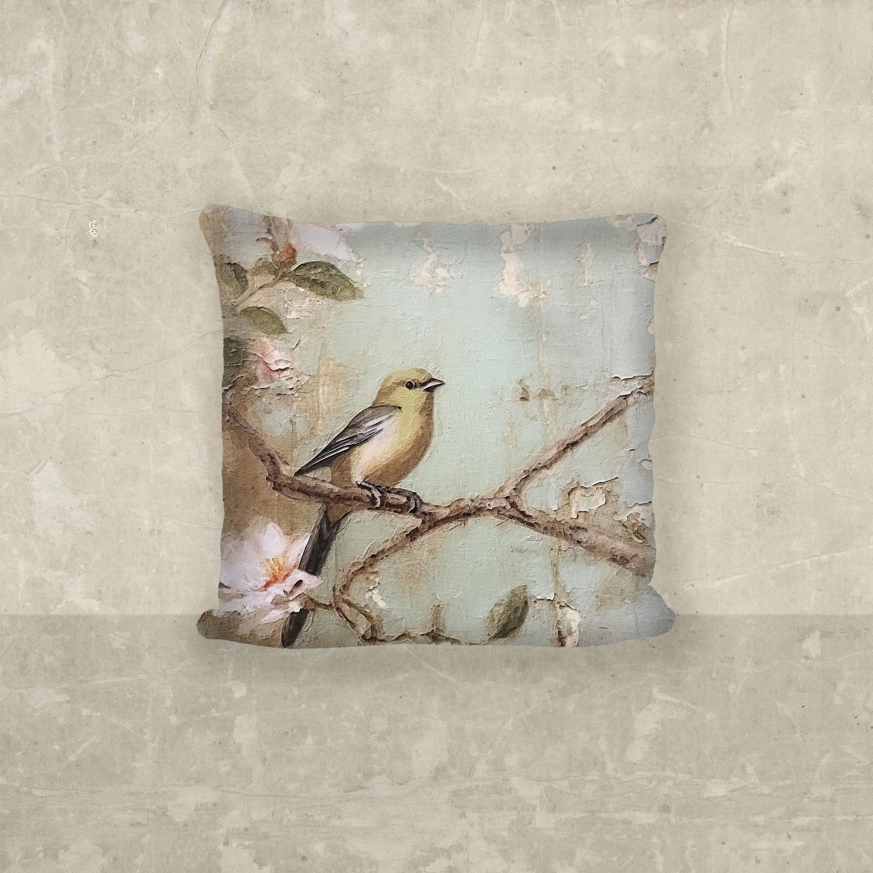 Yellow bird on branch - Pillow