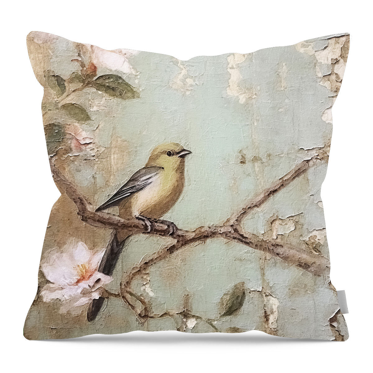 Yellow bird on branch - Pillow