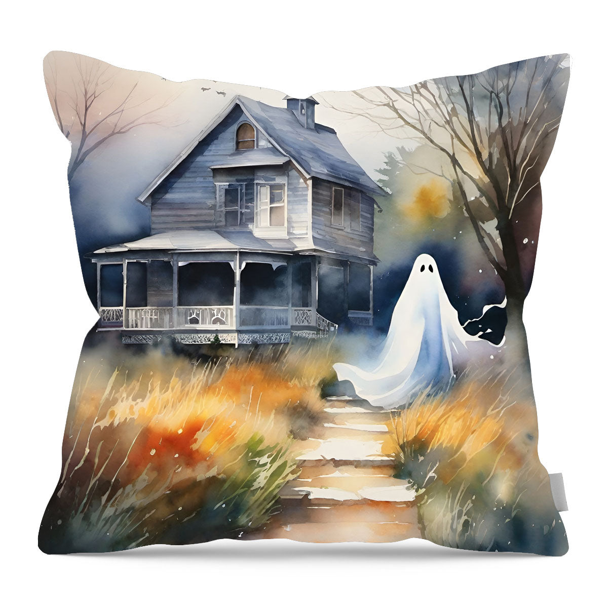 Ghost in front of grey house - Pillow