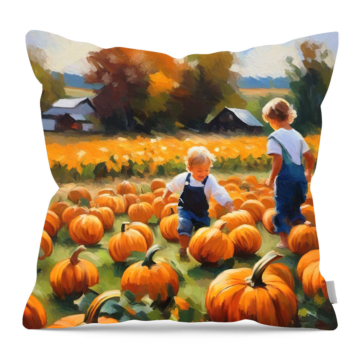 Kids in pumpkin patch - Pillow
