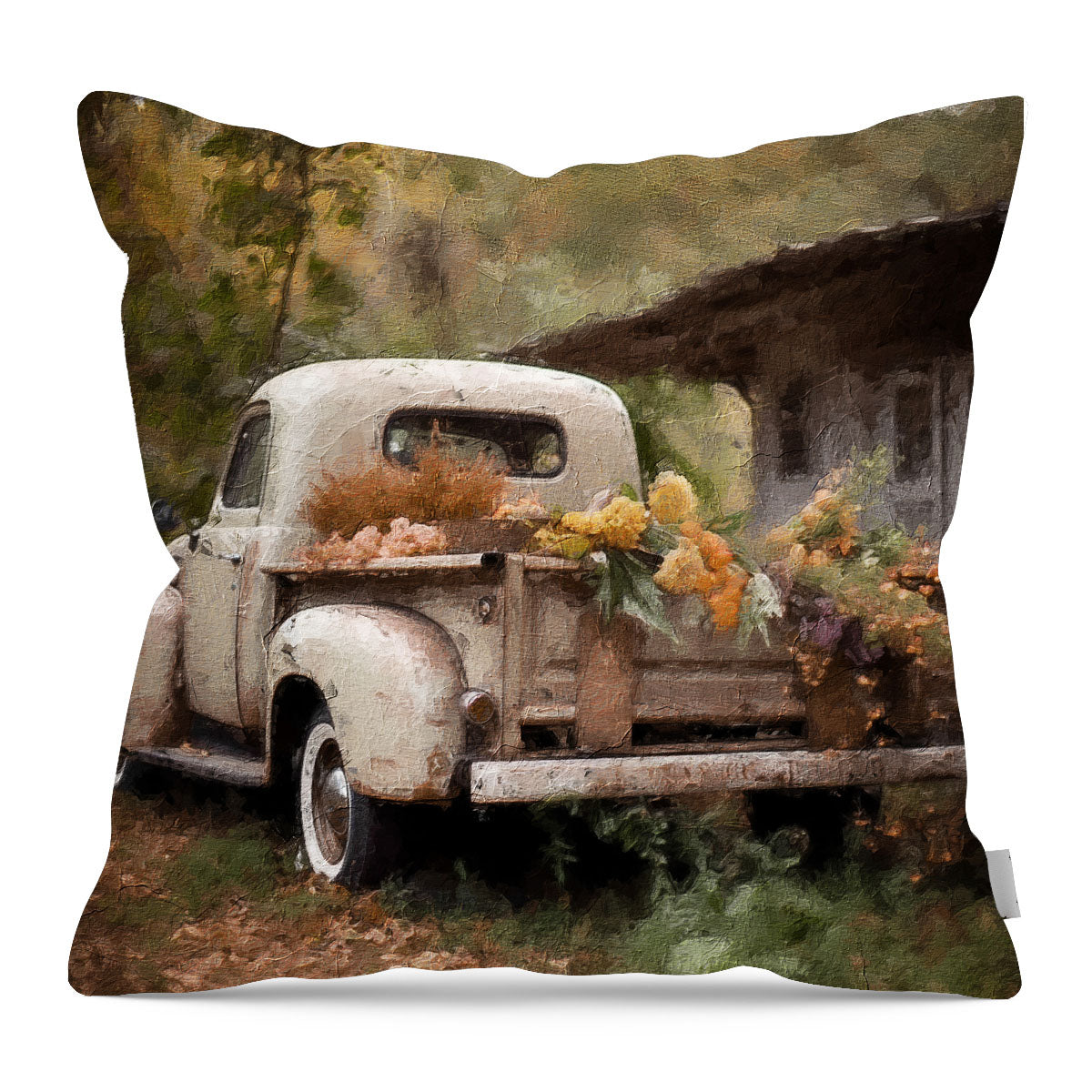 White Truck in Autumn - Pillow