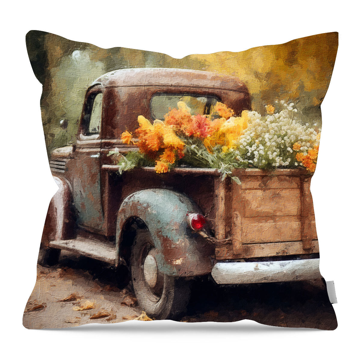 Rusty Truck with Flowers - Pillow