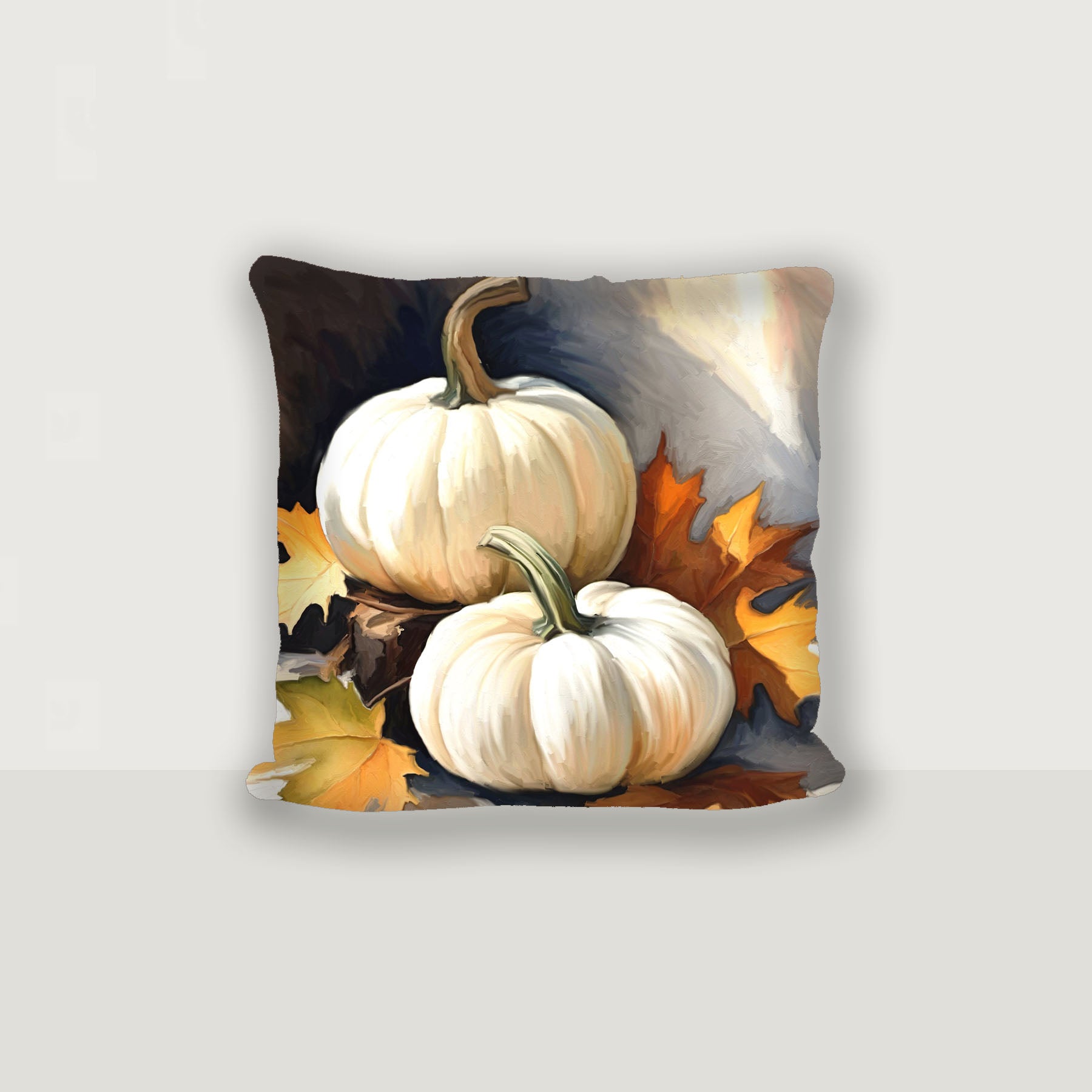 White pumpkins with fall leaves - Pillow
