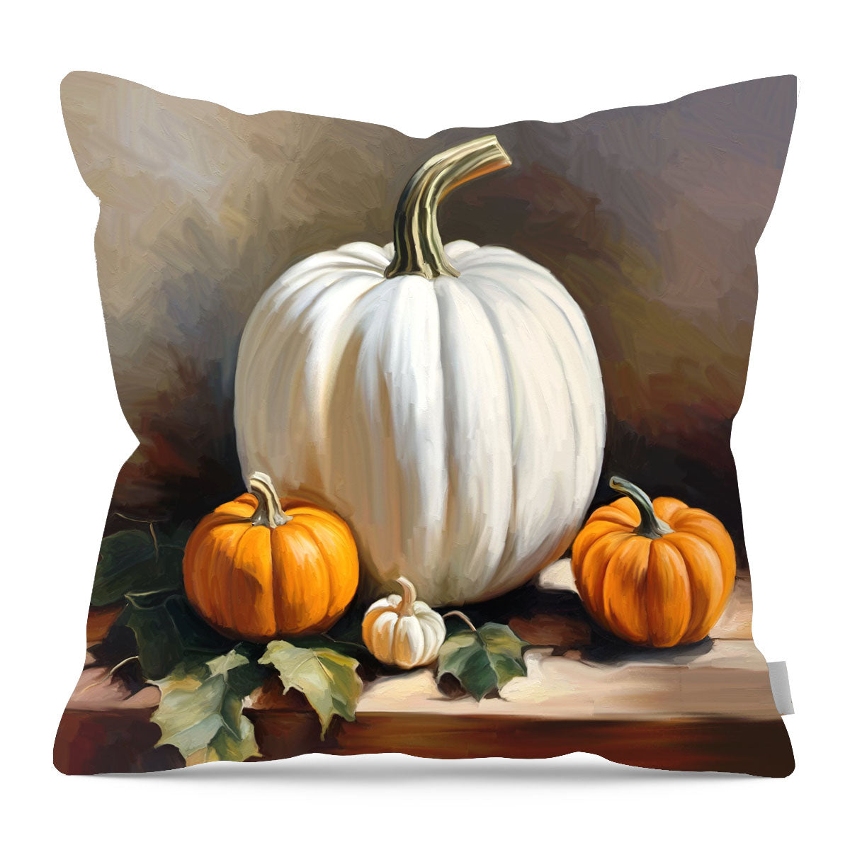 white pumpkin with orange pumpkins - Pillow