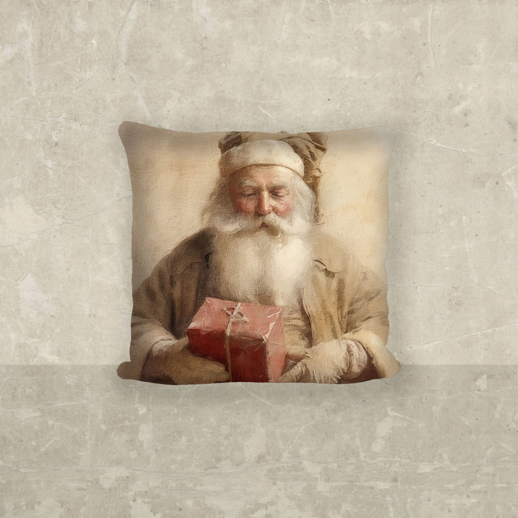 Old world Santa holding gift - Pillow