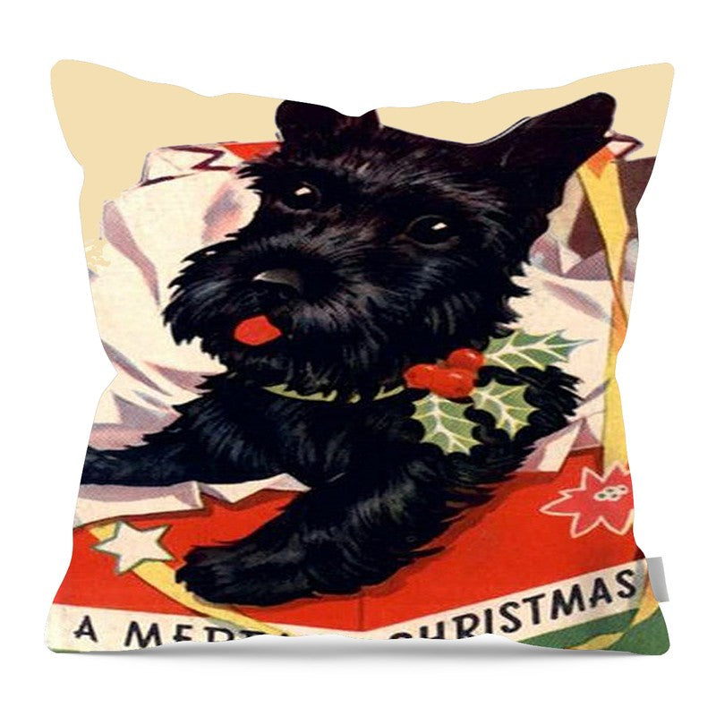 Christmas Scotty - Pillow — 16-inch linen-look pillow
