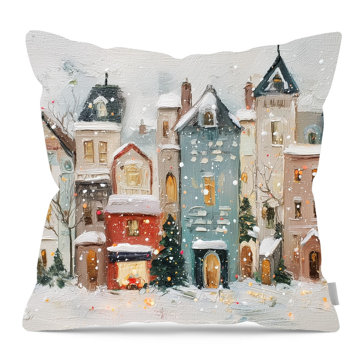 Snowy Village - Cozy Neighborhood - Pillow