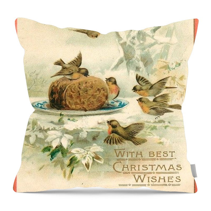 Christmas Birdbath - Pillow — 16-inch linen-look pillow