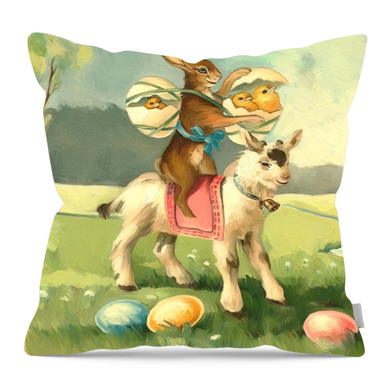 Bunny on a Lamb - Pillow — 16-inch linen-look pillow