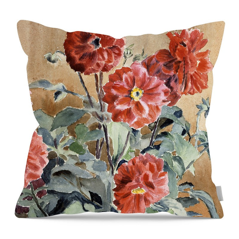 Watercolor Zinnias - Pillow — 16-inch linen-look pillow