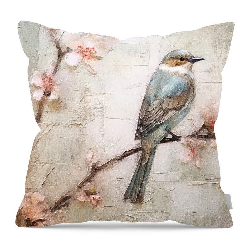 Blue bird on branch - Pillow — 16-inch linen-look pillow
