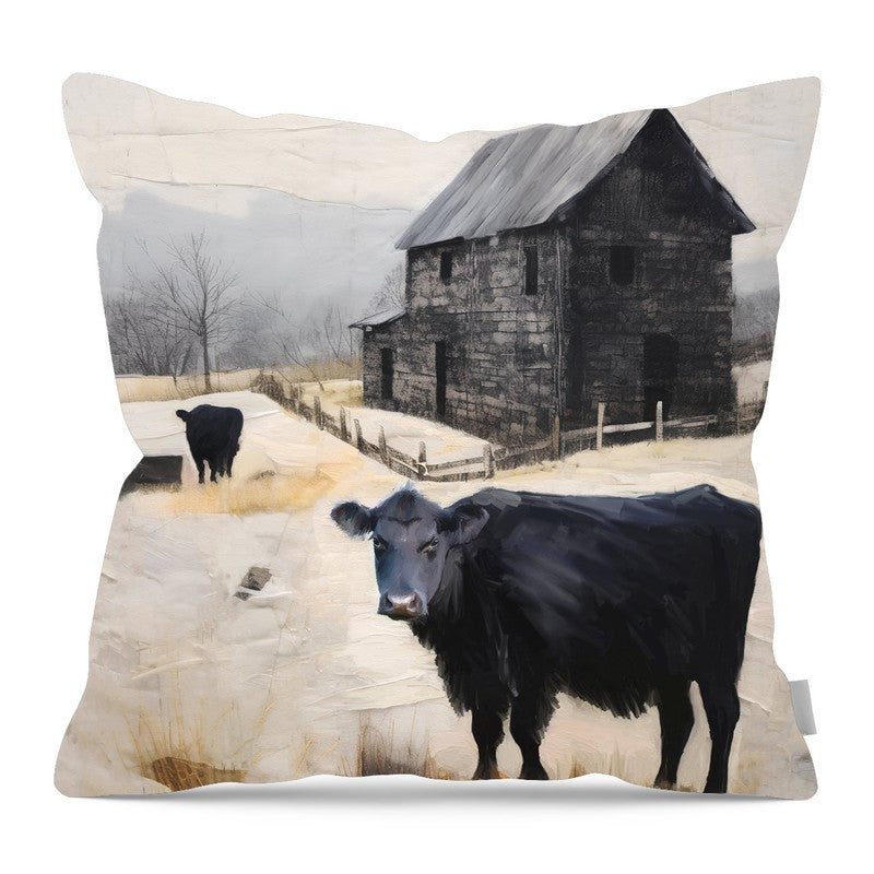 Cows at Barn - Pillow — 16-inch linen-look pillow