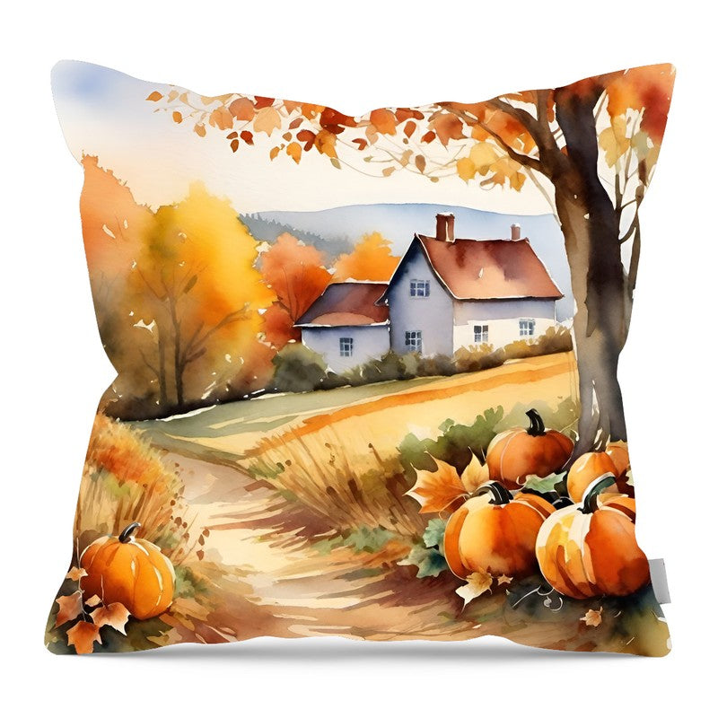 Pumpkins under a tree - Pillow — 16-inch linen-look pillow