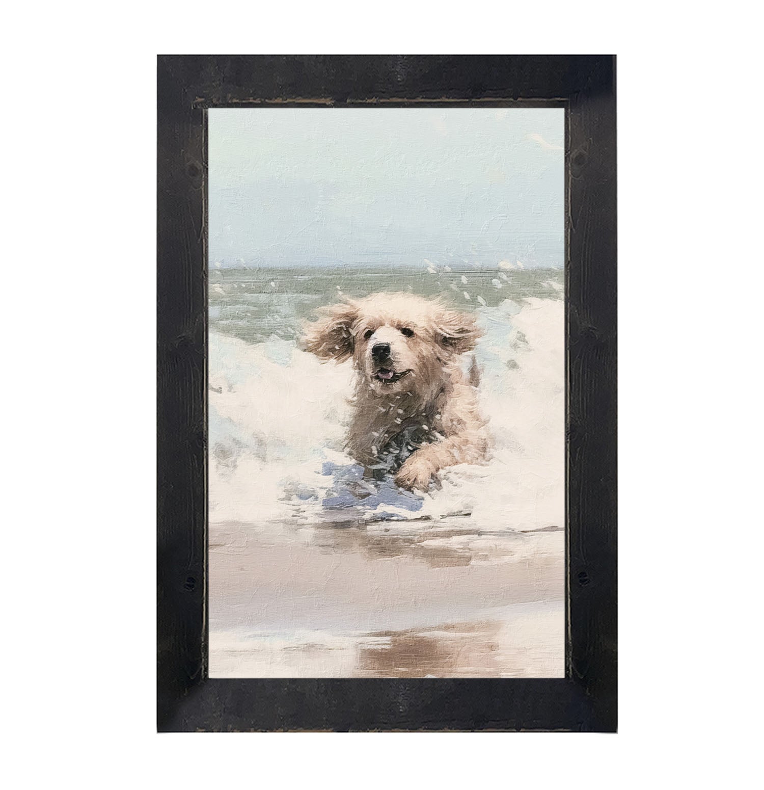 Dog running in water - Framed Art
