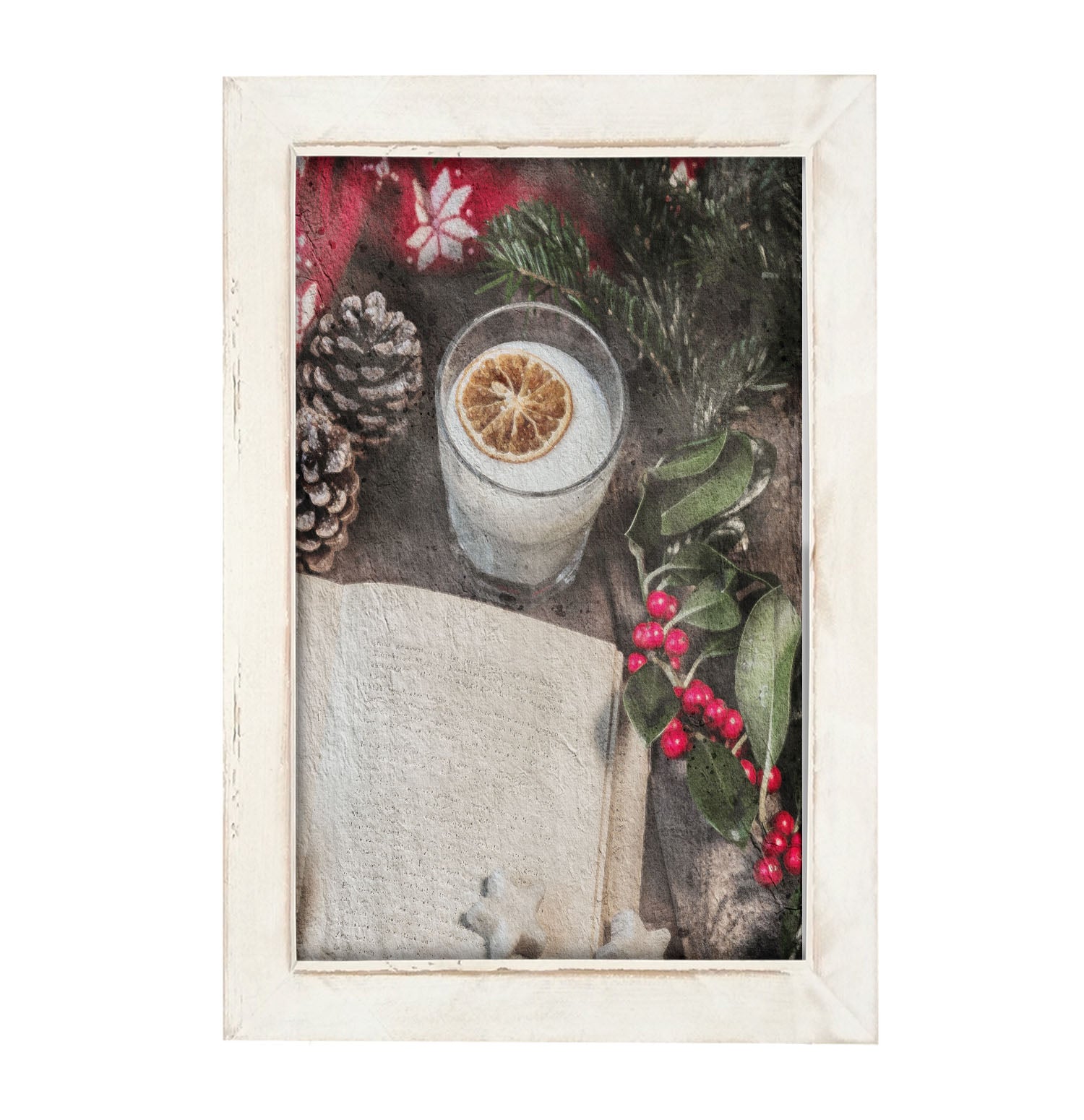 Christmas book with berries - Framed art