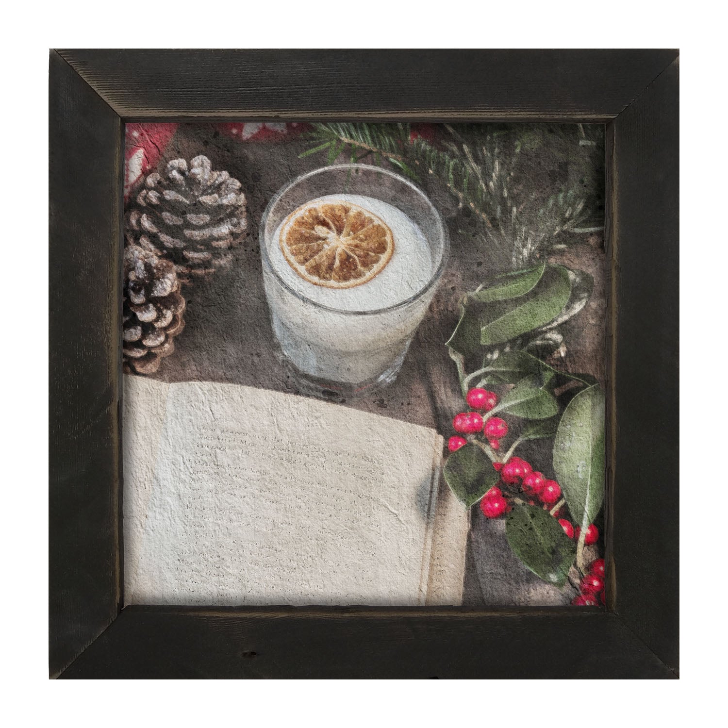 Christmas book with berries - Framed art