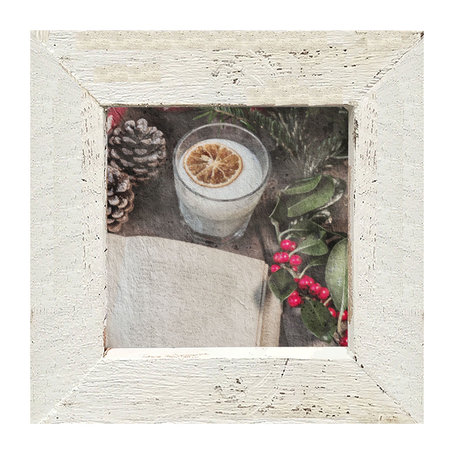 Christmas book with berries - Framed art