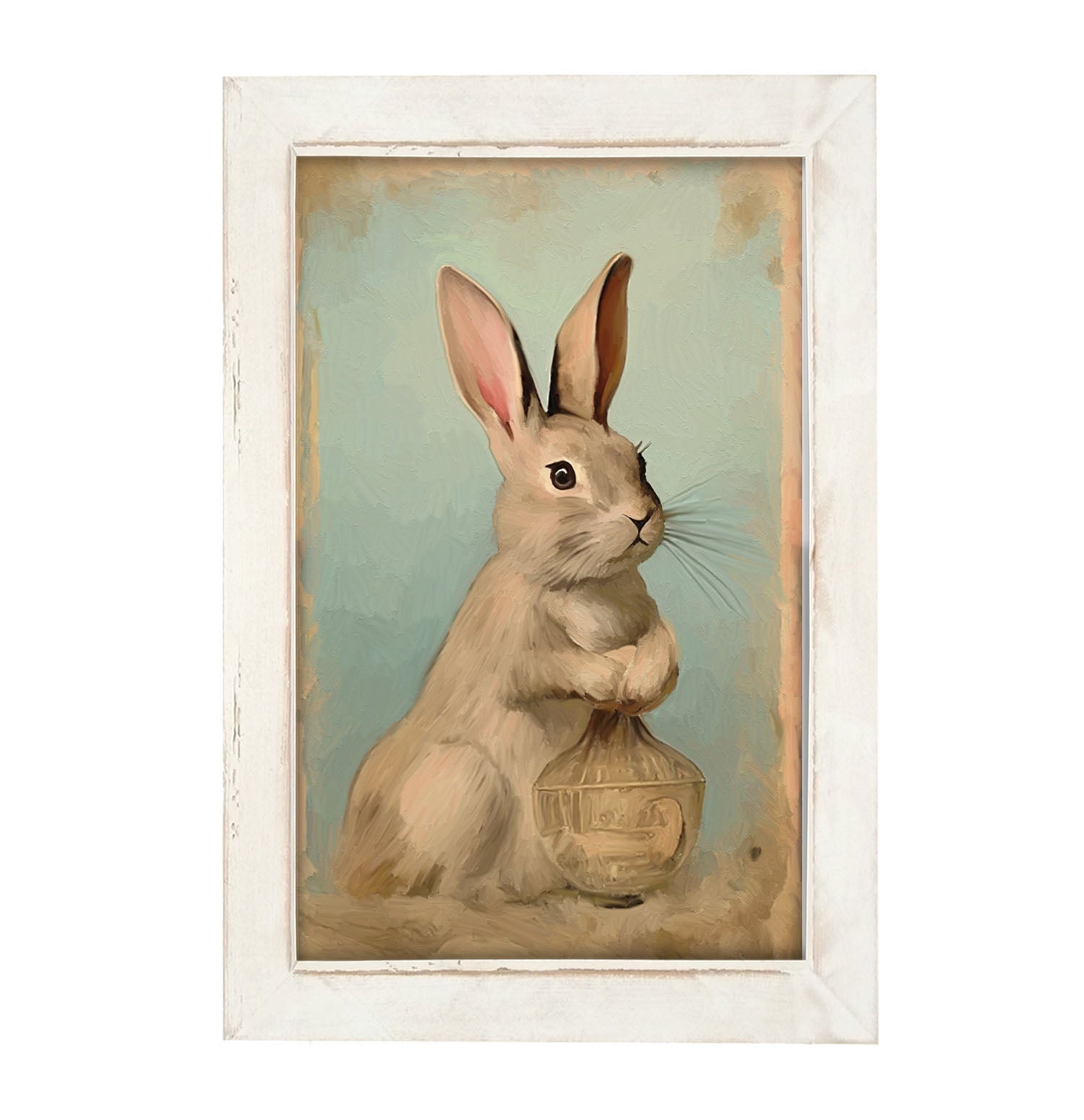 Pastel bunny with vase - Framed Art