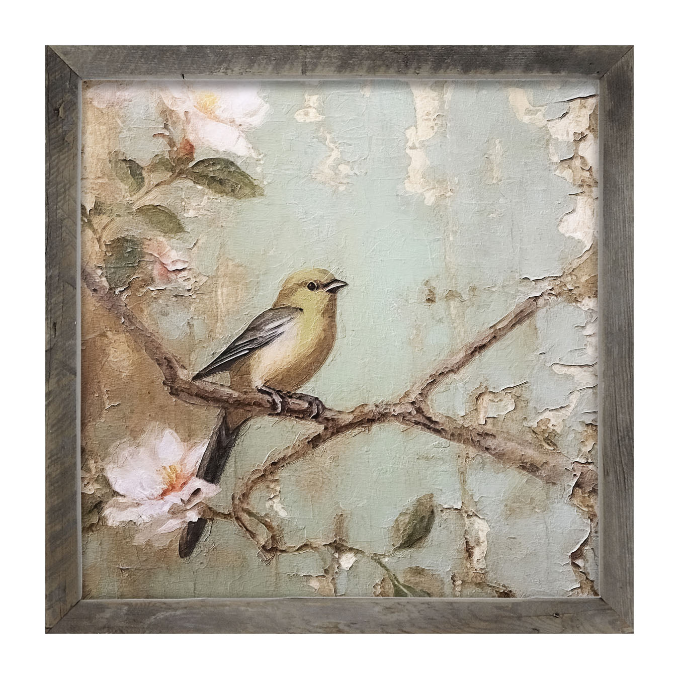 Yellow bird on branch - Framed Art