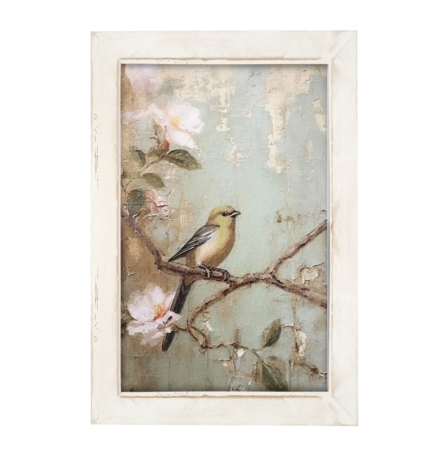 Yellow bird on branch - Framed Art