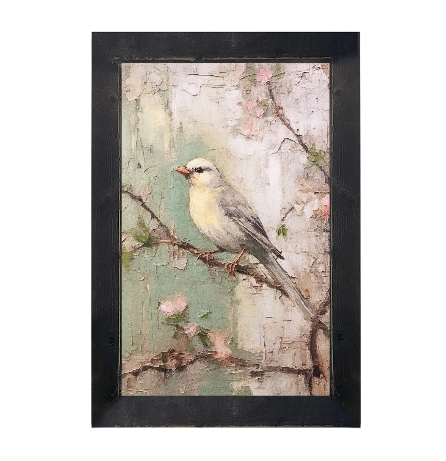 Yellow breasted bird on branch - Framed art