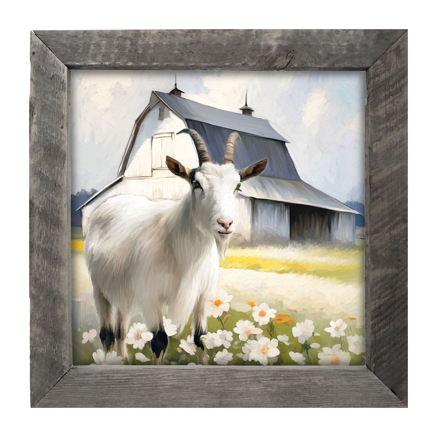 Goat in flowers - Framed art
