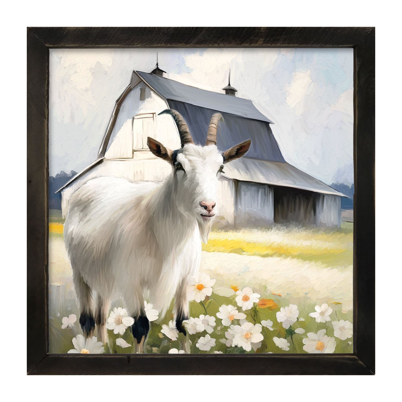 Goat in flowers - Framed art