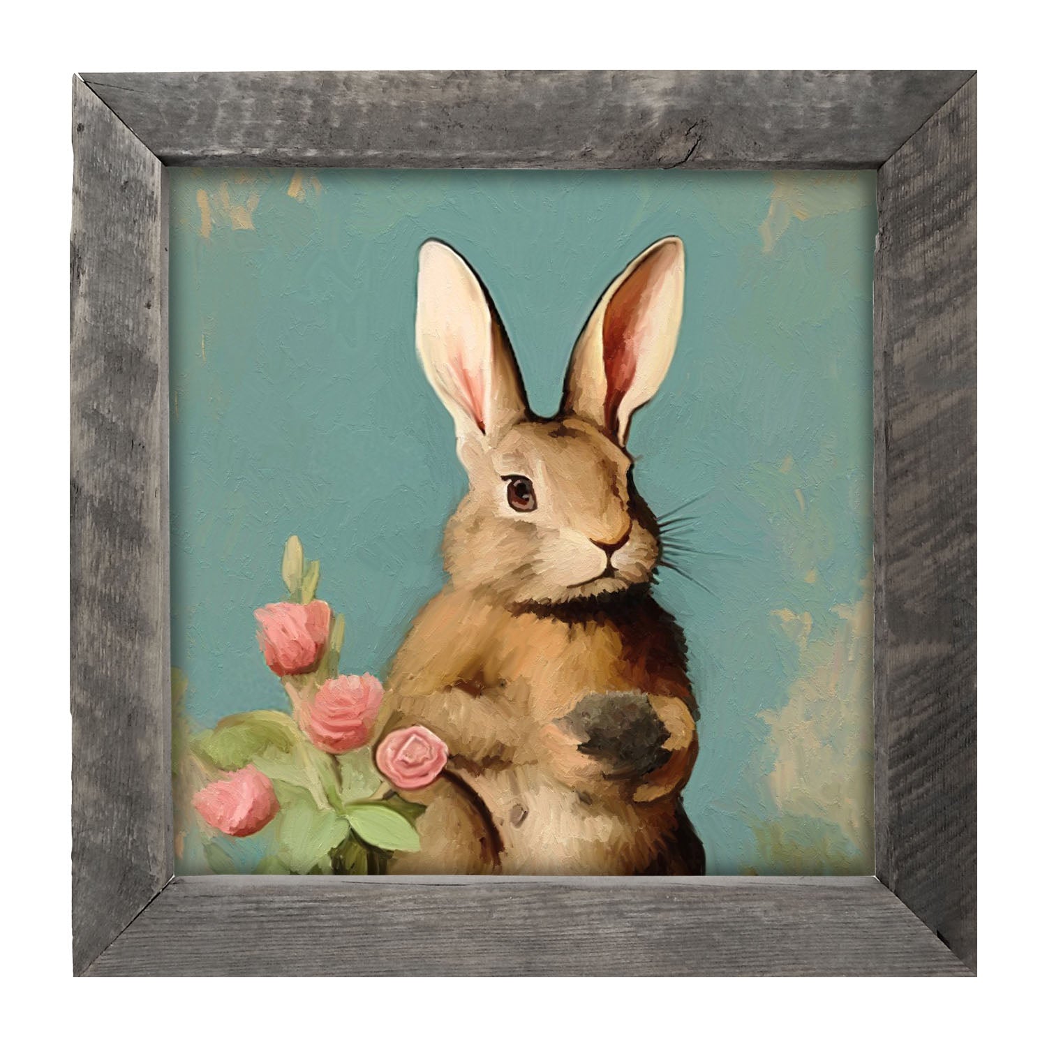 Pastel bunny with roses - Framed Art