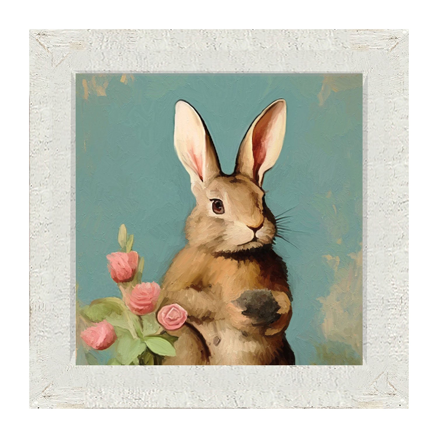 Pastel bunny with roses - Framed Art